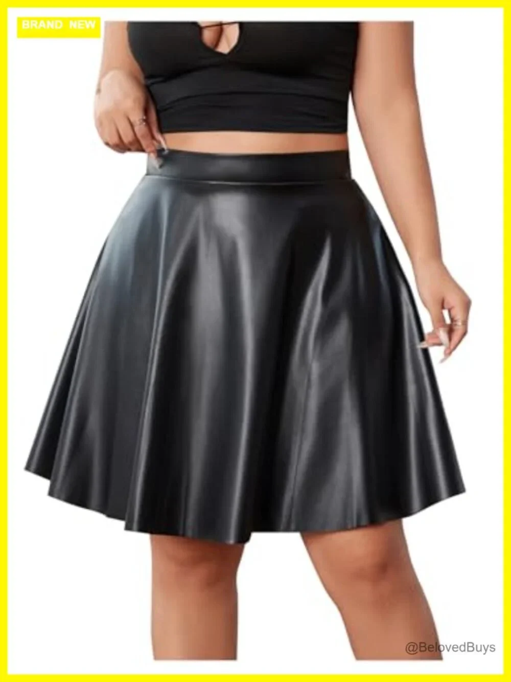 Plus Size High Waist Faux Leather Flared A-Line Skirt Mini